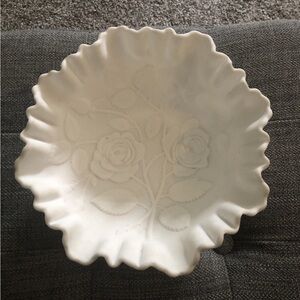 Doeskin Imperial Matte White Milk Glass Ruffled Bowl - 8.5” Diameter